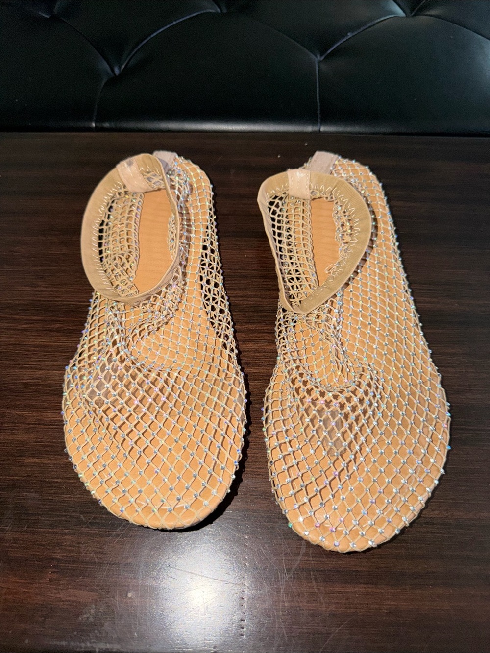 Women's Tan Mesh Rhinestone Sandals